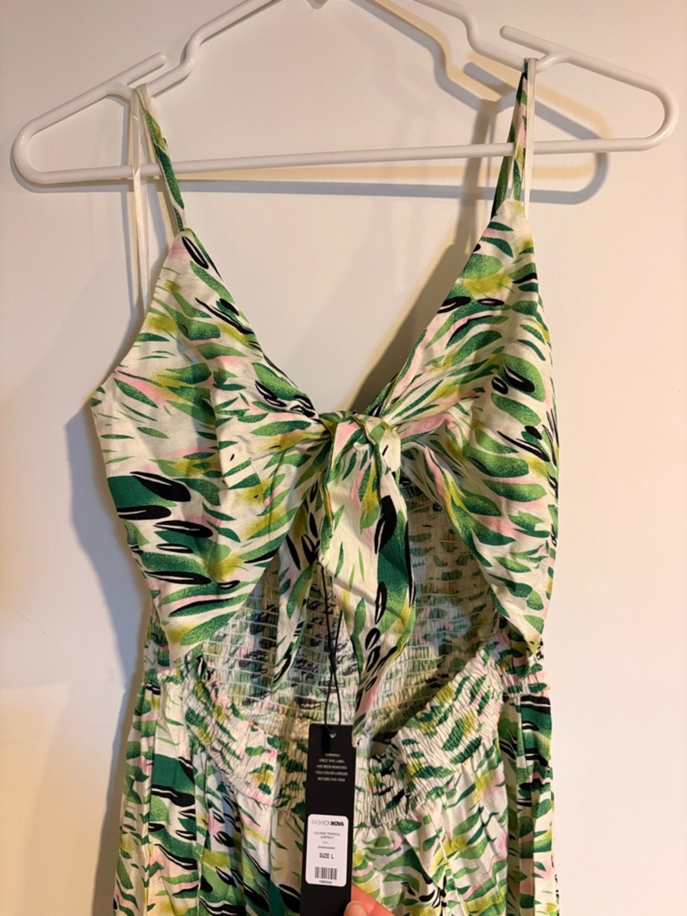 Fashion Nova Green & White Printed Cutout Jumpsuit - Picture 2 of 5